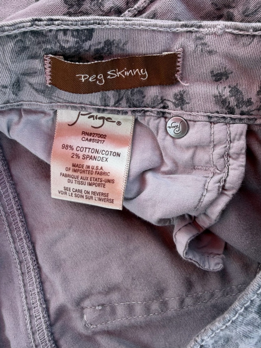PAIGE Peg Skinny Floral Print Jeans Pink Gray - Picture 8 of 14